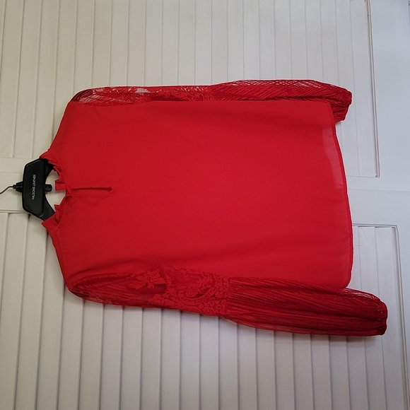 Shein S Red Lace Sleeve Blouse - Picture 3 of 3